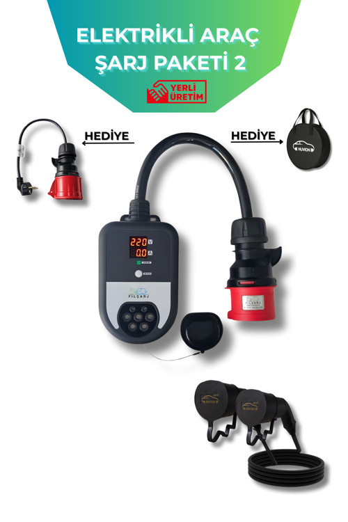 Elektrikli Araç Paketi 2 -Şarj İstasyonu - Type(Tip) 2 Ac Şarj Kablosu - Dönüştürücü