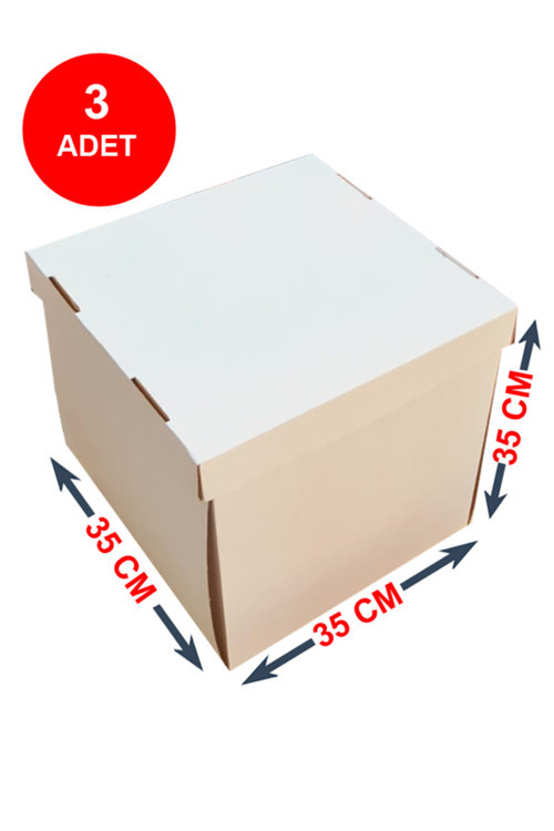 35x35x35 Pasta Kutusu 3 Adet | Yaş Pasta Kutusu Beyaz | Oluklu Pasta Kutusu | Çok Amaçlı Kutu