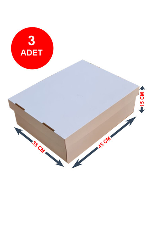 35x45x15 Cm Dikdörtgen Pasta Kutusu 3 Adet | Beyaz Oluklu Mukavva | Dayanıklı & Şık Tasarım