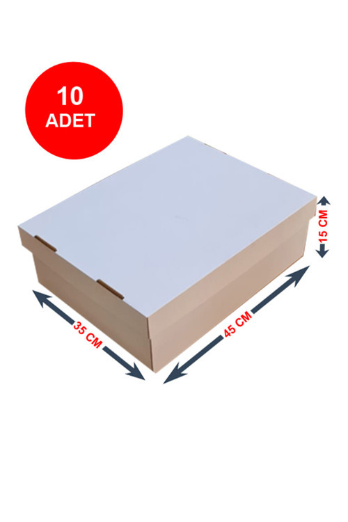 35x45x15 Cm Dikdörtgen Pasta Kutusu 10 Adet | Beyaz Oluklu Mukavva | Dayanıklı & Şık Tasarım