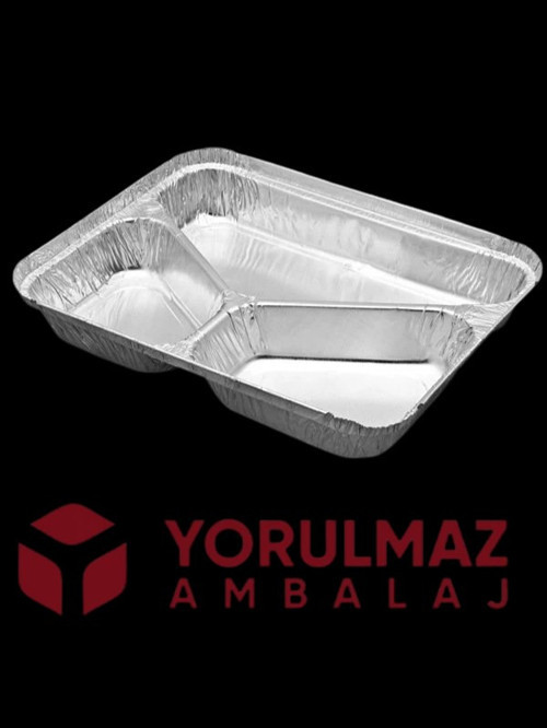 Kullan At 3 Gözlü Kapaklı Alüminyum Kase – Ev Ve Paket Servis İçin – 24 Adet