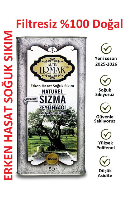 Özel Seri Erken Hasat Soğuk Sıkım Filitresiz Natürel Sızma Zeytinyağı 5 litre