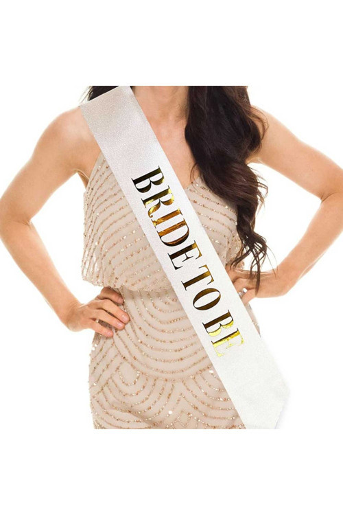 Beyaz Üzeri Altın Büyük Bride To Be Yazılı Simli Işıltılı Kuşak Kemer 10 cm Genişlik TG-V 2510