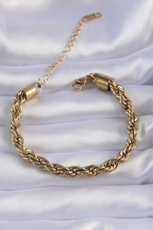 316L Çelik Gold Renk Kalın Burgu Zincir Bileklik - TJ-BB6167 TG-V 2922
