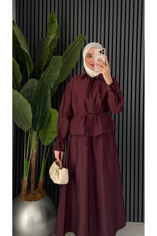 Modal Gabardin Mevsimlik Bağlamalı Bluz Etek Takım
