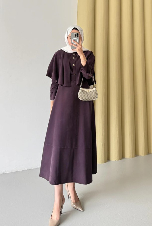 Kadın Pelerin Detaylı Gömlek Etek Takım