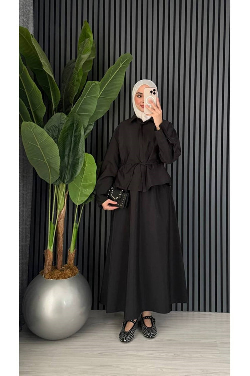 Modal Gabardin Mevsimlik Bağlamalı Bluz Etek Takım