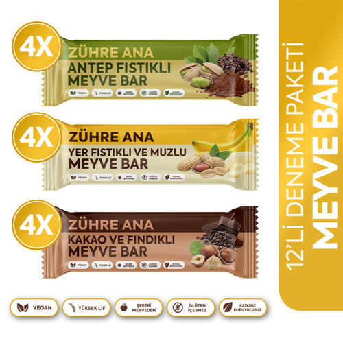 Meyve Bar Deneme Paketi 35 gr x 12 Adet 3 Çeşit