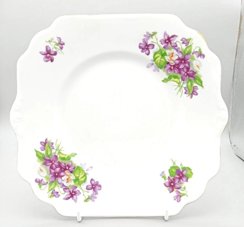Mor Menekşe Desenli Vintage İngiliz Antika Servis Tabağı (23.5cm)