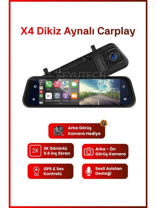 Harvox Yeni Nesil X4 Dikiz Aynalı Carplay iphone Android Uyumlu 9.6 Inç 2k Görüntü Arka/ön Görüş Kameralı Araç Ekranı