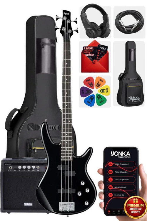 MBG-410BK-20AMP 4 Telli Bas Gitar ve 20W Amfi Gigbag Kulaklık Set