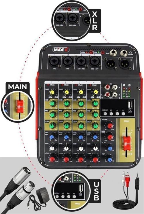 MDX-04FXU Ses Mikseri Stüdyo Kayıt İçin 5 Kanal Ses Kartlı +48V Phantomlu Kayıt Mikseri