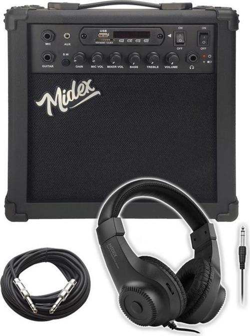 MGA-25BKBT-HD ŞARJLI Elektro Gitar Amfisi 25 Watt USB Bluetooth Distortion Kulaklık ve Kablo