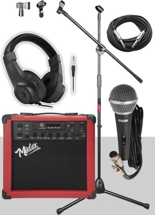 MGA-25RD-PAK Elektro Gitar Amfisi 25 Watt USB Bluetooth ve Şarjlı (Amfi Mikrofon Stand Kulaklık Jack Kablo)