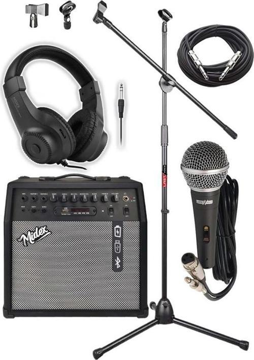 MGA-50-PAK Elektro Gitar Amfisi 50 Watt USB Bluetooth Şarjlı 4 girişli (Mikrofon Kulaklık Stand Kablo)