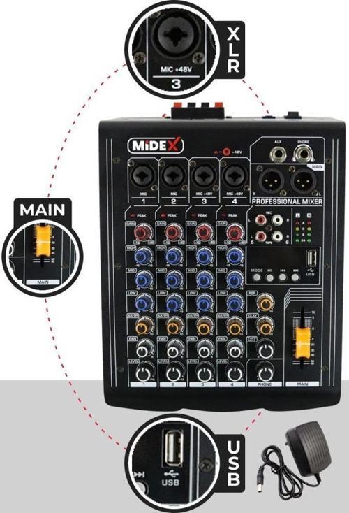 MP-400 Amfili Power Mikser 2x200 WATT 4 Kanal (Bluetooth USB Efekt Kayıt)