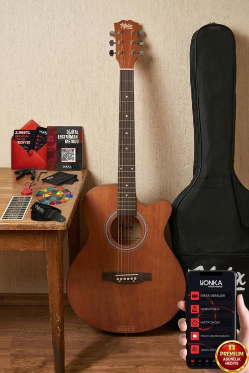 Phx-187 Masif Ağaç Akustik Gitar 4/4 Yetişkin Boy (Gigbag Çanta Tuner Askı Capo)