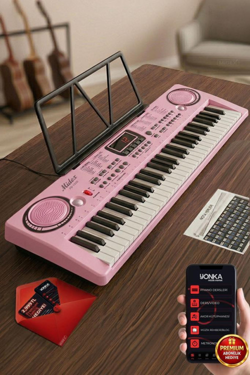 PS-1500PK Başlangıç İçin 61 Tuşlu Org Pembe Renk Notalık Adaptör Mikrofon METOD (100 Ses 100 Ritim)