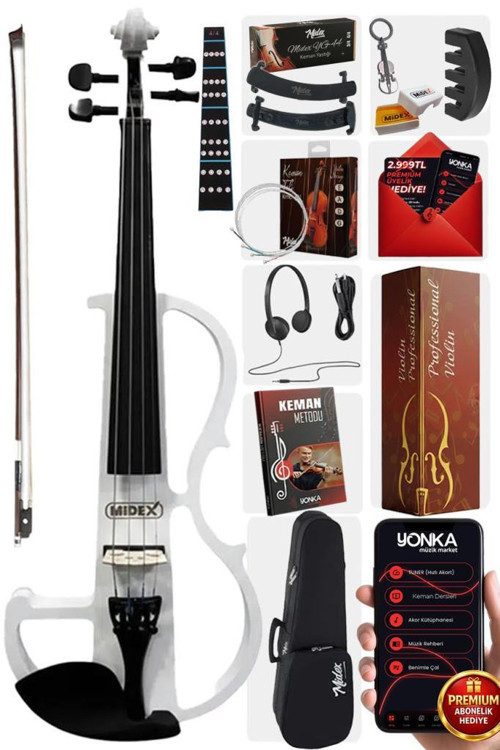 RCZ-606W Elektro Keman Seti Beyaz (Kulaklık Kablo Metod Tuner Yastık )