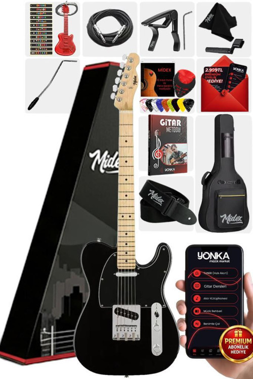 Telecaster Black SS Elektro Gitar Full Set