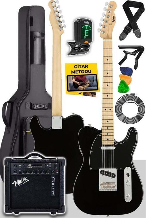 Telecaster-25AMP Black SS 25 Watt Şarjlı Amfili Elektro Gitar Full Set