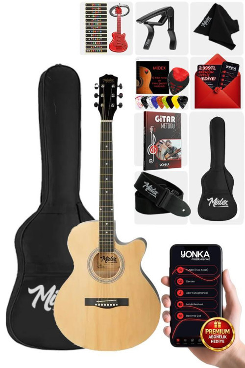 XC-200NT Kesik Kasa Profesyonel Akustik Gitar 4/4 Yetişkin Üst Segment (Gigbag Çanta Tuner Capo Askı Pena)