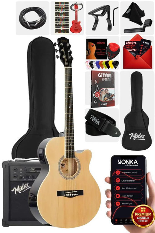 XC-300XNT-AMP Profesyonel AMFİLİ Elektro Akustik Gitar (Amfi Gigbag Çanta Tuner Capo Askı Jak Kablo Pena)