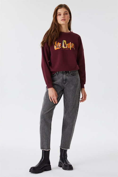 Marlyn Yüksek Bel Rahat Kesim Daralan Paça %100 Pamuk Gri Kadın Jean Pantolon