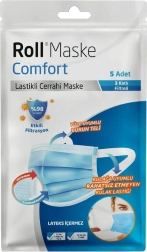 Medikal Roll Maske Comfort Lastikli Cerrahi Maske - Meltblown Filtreli 50 Adet