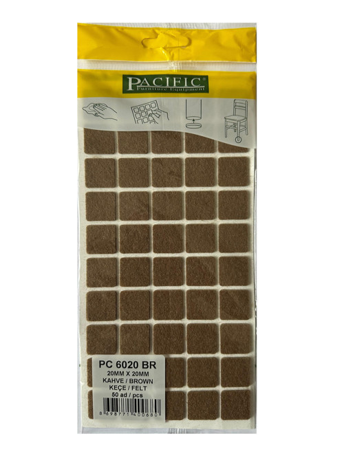 Yapışkanlı Mobilya Masa Sandalye Altı Zemin Ayak Koruyucu Kaydırmaz Keçe 20x20 mm - 50 Adet