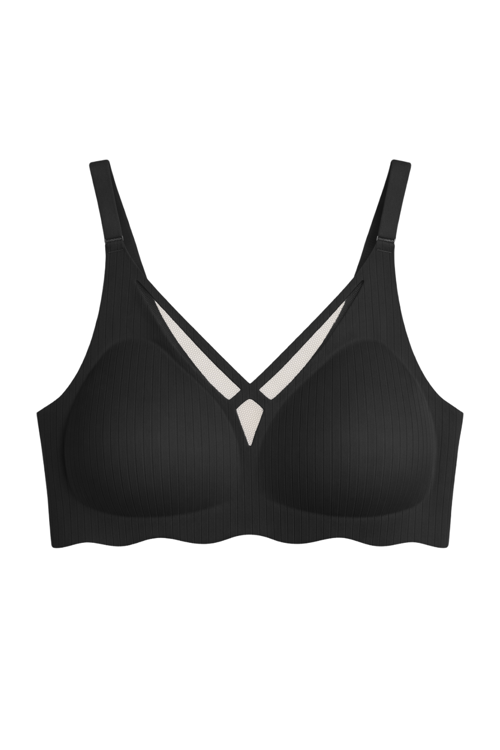 Seamless Bra - Liny | Siyah Lazer Kesim Dikişsiz Çizgi Desenli Dekolteli Kadın Sütyen