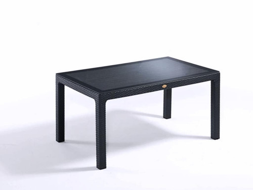 Camlı Siyah 90x150 cm Rattan Bahçe Balkon Masası