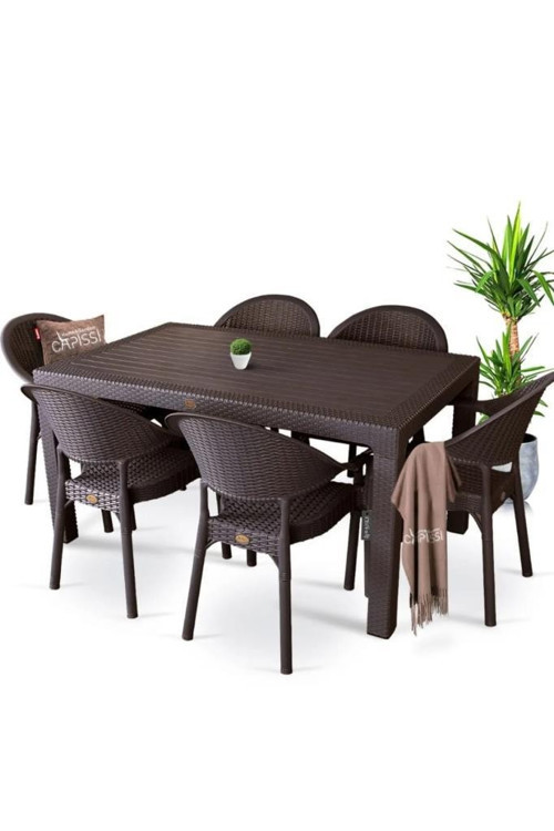 Bambu Kahve 90x150 Cm Camsız Rattan Bahçe Balkon Masa Takımı