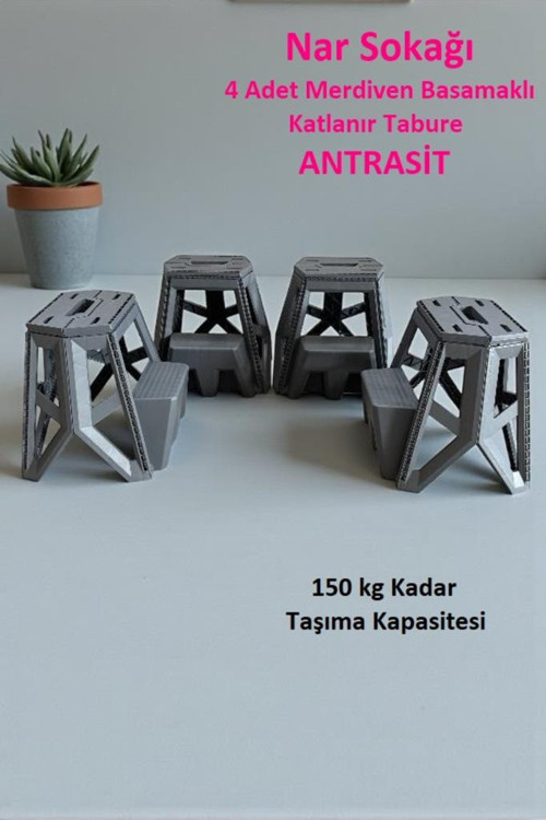 4 Adet Merdiven Basamaklı Katlanabilir Tank Tabure Antrasit