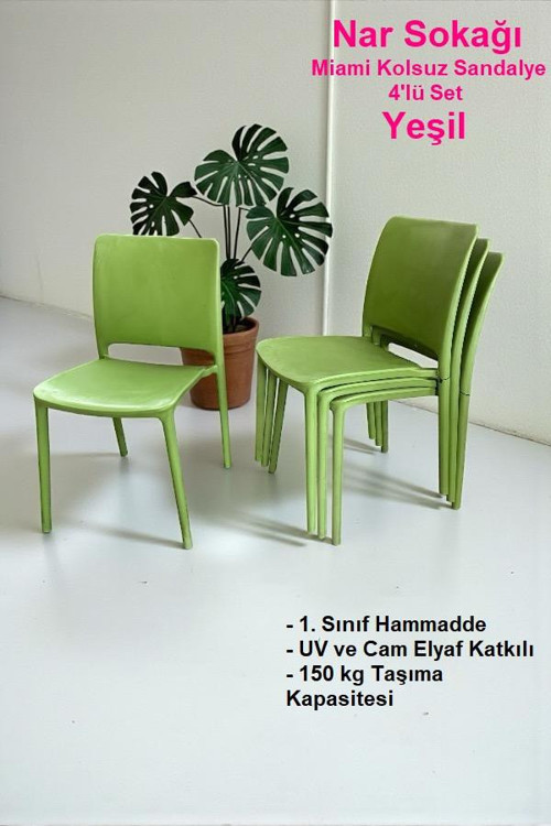 4 Adet Miami Kolsuz Sandalye Bahçe, Balkon ve Cafe Sandalyesi Yeşil