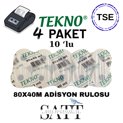 80x40m Termal Adisyon Rulosu 4 Paket 40 Rulo Tekno