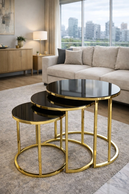 Gold Metal Zigon Sehpa Bronz Aynalı