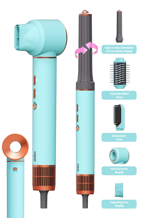 SHD-1729 5in1 Compact Multi-Styler Saç Kurutma & Şekillendirme Makinesi-Mavi