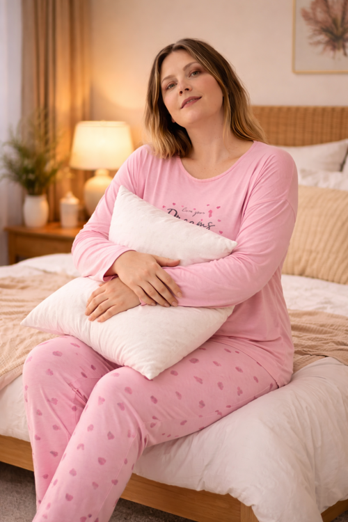 Kadın Büyük Beden Uzun Kollu Rahat Pijama Takımı – Yumuşak Dokulu Konforlu Ev Giyimi