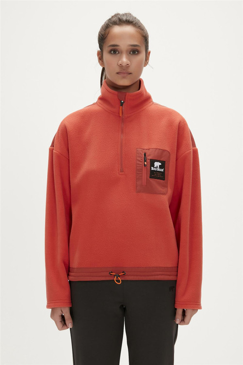 Eva Half-Zip Ginger Tarçın Yarım Fermuarlu Kadın Polar Sweatshirt
