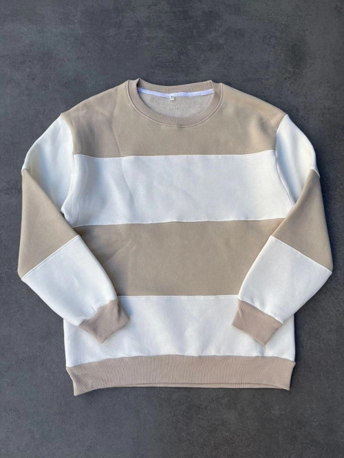 Parçalı Bisiklet Yaka Baskılı SweatShirt