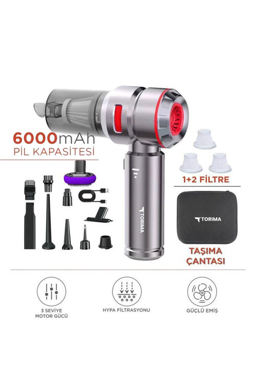 Üflemeli Şarjlı Araç Mini EL Süpürgesi 16.000PA Emiş Güçlü 4İN1 Araba Süpürgesi Kırmızı HL121 TG-V 1