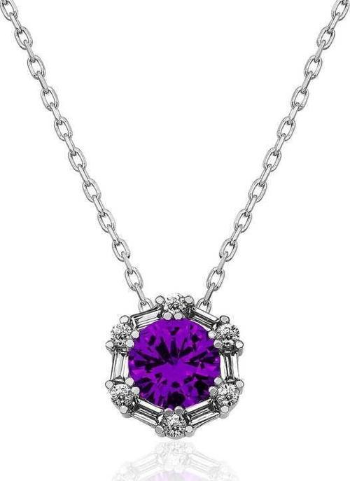 925 Ayar Gümüş Menekşe Moru Baget Taşlı Kadın Gümüş Kolye