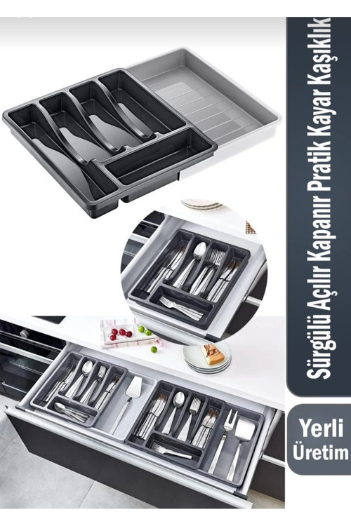 Uzayabilen Kayar Ayarlanabilir Pratik Çekmece İçi Kaşık ve Çekmece Düzenleyici Kaşıklık Organizer