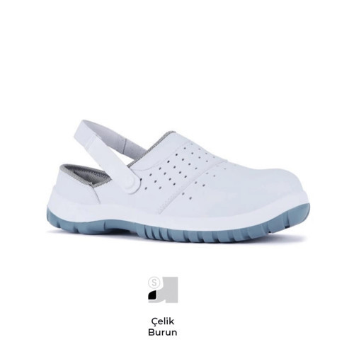 Pro Slipper 210-01 S1 SRC Beyaz Mikrofiber Deri Çelik Burun Sabo İş Terlik Sandalet