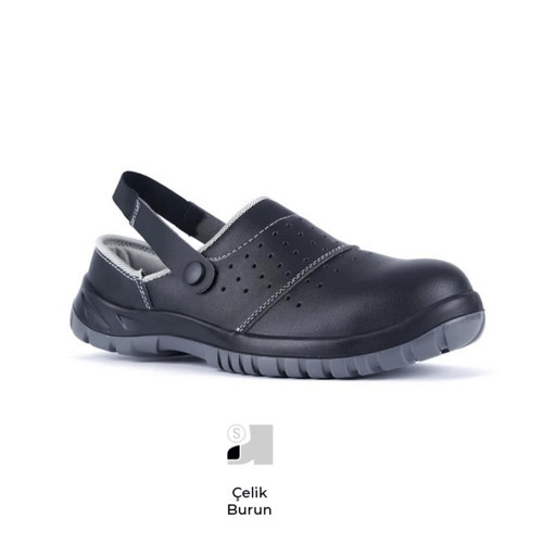 Pro Slipper 210-03 S1 SRC Siyah Mikrofiber Deri Çelik Burun Sabo İş Terlik Sandalet