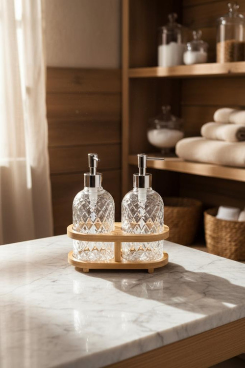 Lanzo - Bambu Standlı 2'li Sabunluk Seti
