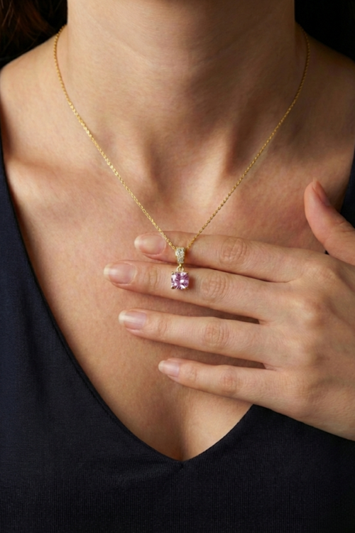 Tektaş Pembe Zirkon Taşlı 925 Ayar Gümüş Kadın Minimal Kolye