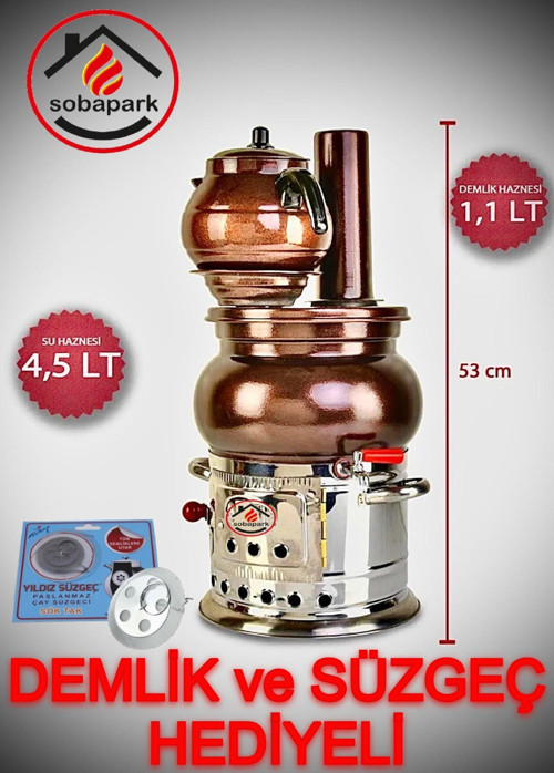 Bakır Görünümlü Semaver Odunlu Çay Semaveri Kömürlü Çay Semaveri Odunlu Semaver Kömürlü Semaver