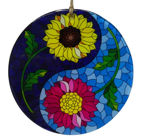 Dekoratif Cam Yin Yang Nazarlık ve Duvar Aksesuarı - Bohem Ev Hediyesi (16 cm)